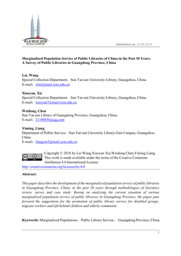 Marginalized Population Service of Public Libraries of China in the Past 30 Years: a Survey of Public Libraries in Guangdong Province, China