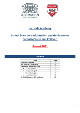 Lochside Academy School Transport Information and Guidance for Parents/Carers and Children August 2021