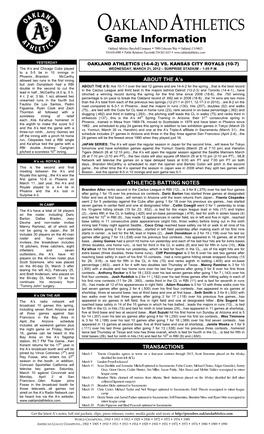 03-21-2012 A's Game Notes
