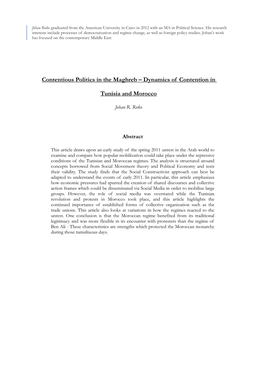Contentious Politics in the Maghreb – Dynamics of Contention In