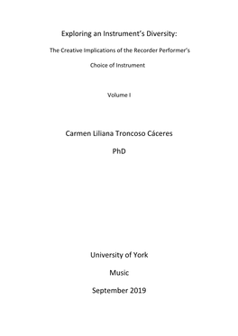 Exploring an Instrument's Diversity: Carmen Liliana Troncoso Cáceres Phd University of York Music September 2019