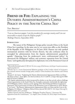 Friend Or Foe: Explaining the Duterte Administration's China Poliy in The