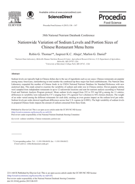 Nationwide Variation of Sodium Levels and Portion Sizes of Chinese Restaurant Menu Items