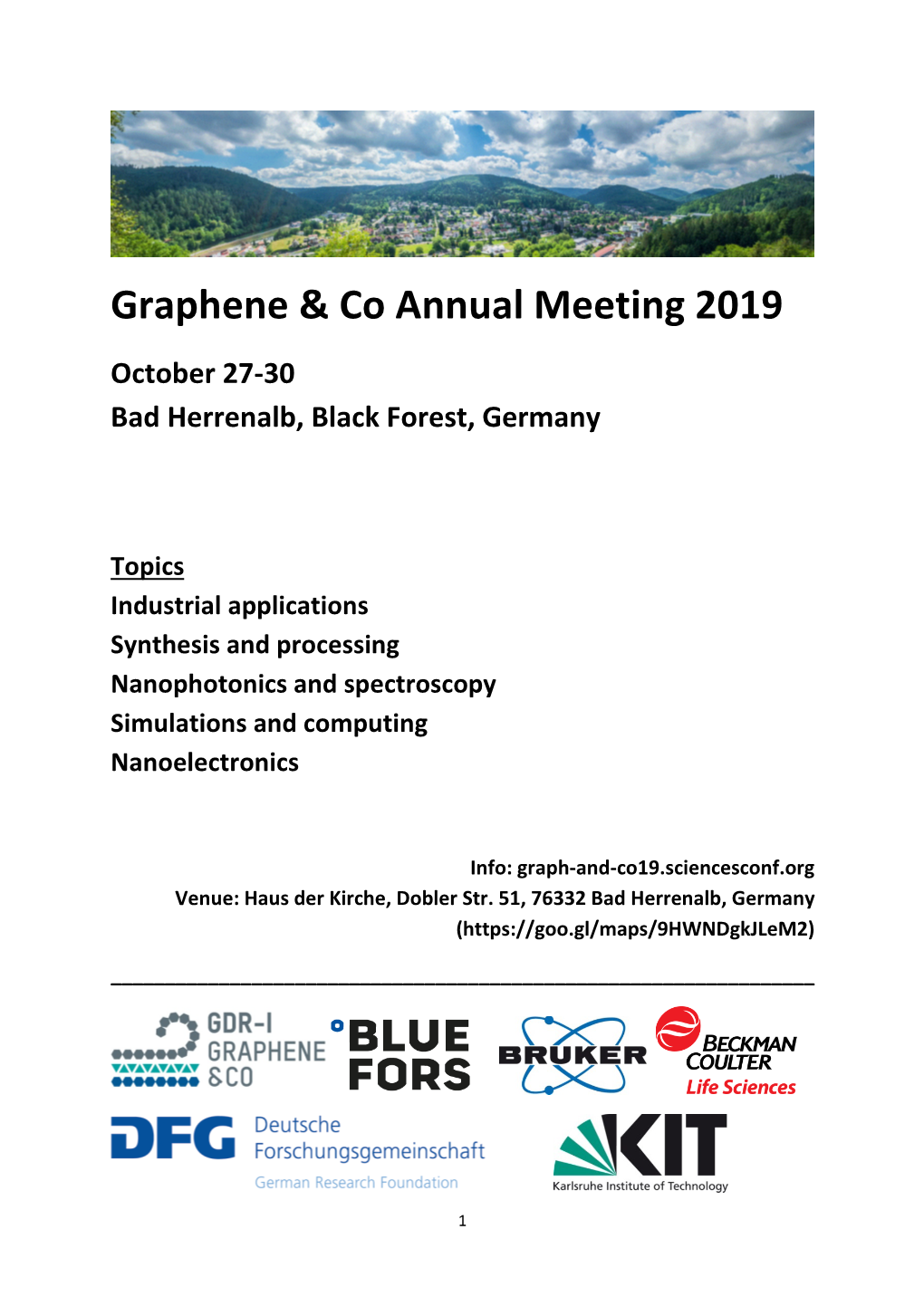 Graphene & Co Annual Meeting 2019 October 27-30 Bad Herrenalb