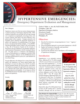 HYPERTENSIVE EMERGENCIES: Emergency Department Evaluation and Management OCTOBER 2008 Volume 3 Charles V