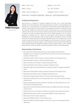 PANG Chunyun Position：Senior Partner