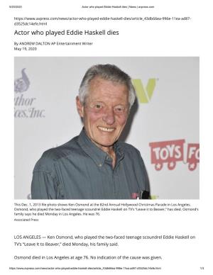 Actor Who Played Eddie Haskell Dies | News | Avpress.Com