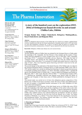 Of Orthopteran Faunal Diversity in and Around Chilika Lake, Odisha