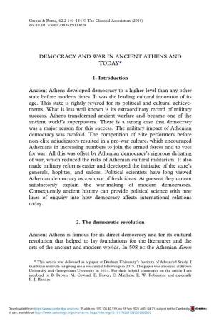 Democracy and War in Ancient Athens and Today*