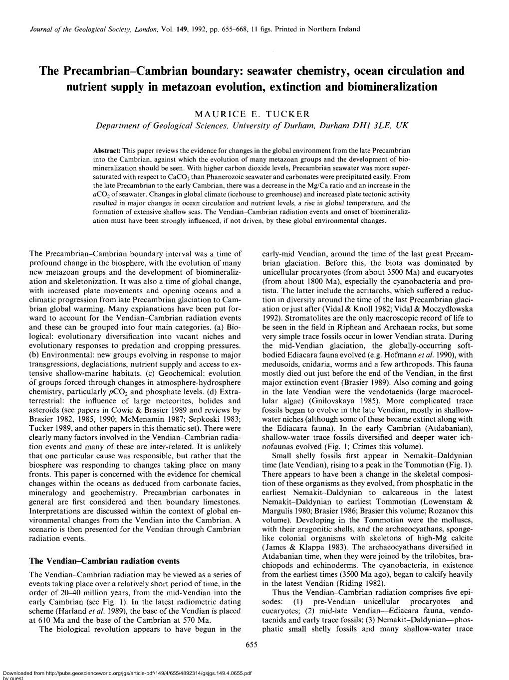 The Precambrian-Cambrian Boundary: Seawater Chemistry, Ocean Circulation and Nutrient Supply in Metazoan Evolution, Extinction and Biomineralization