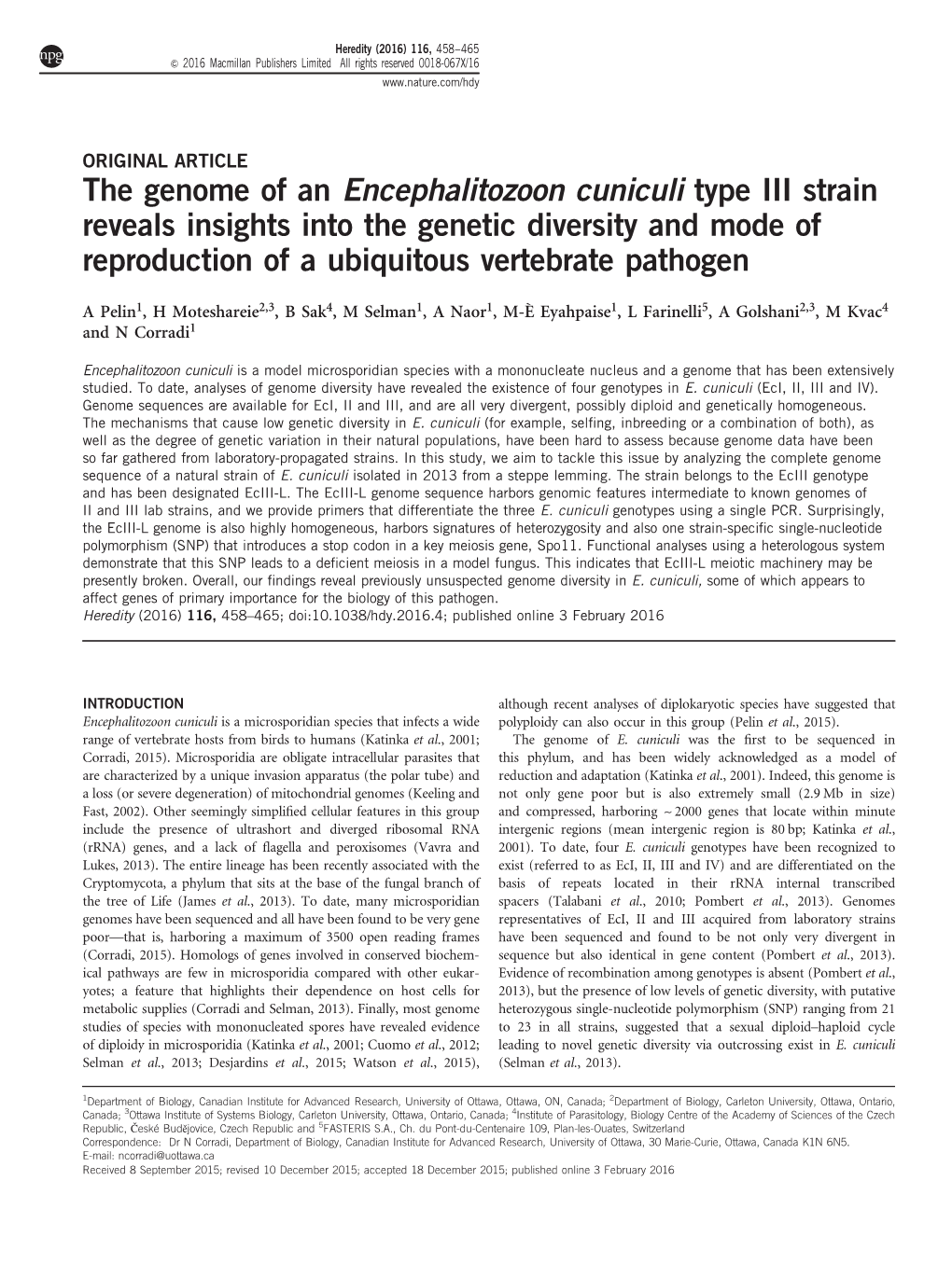 The Genome of an Encephalitozoon Cuniculi Type III Strain Reveals Insights Into the Genetic Diversity and Mode of Reproduction of a Ubiquitous Vertebrate Pathogen