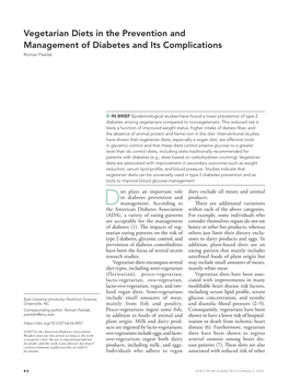 Vegetarian Diets in the Prevention and Management of Diabetes and Its Complications Roman Pawlak