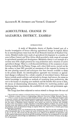 AGRICULTURAL CHANGE in MAZABUKA DISTRICT, Zambiat