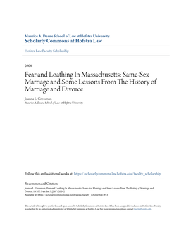 Fear and Loathing in Massachusetts: Same-Sex Marriage and Some Lessons from the Ih Story of Marriage and Divorce Joanna L