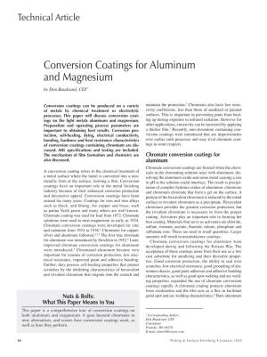 Conversion Coatings for Aluminum and Magnesium by Don Baudrand, CEF*