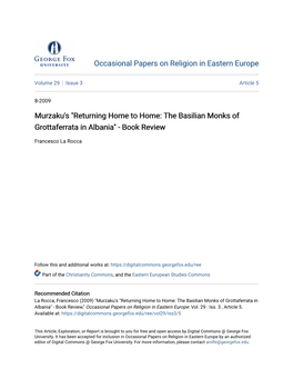 Murzaku's "Returning Home to Home: the Basilian Monks of Grottaferrata in Albania" - Book Review