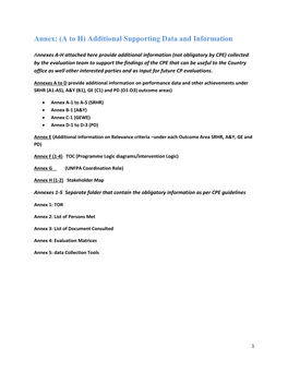 Annex: (A to H) Additional Supporting Data and Information