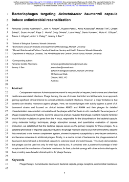 Bacteriophages Targeting Acinetobacter Baumannii Capsule