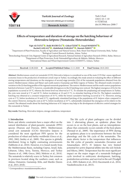 Effects of Temperature and Duration of Storage on the Hatching Behaviour of Heterodera Latipons (Nematoda: Heteroderidae)