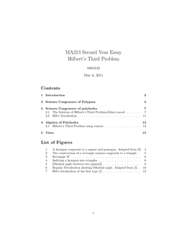 MA213 Second Year Essay Hilbert's Third Problem