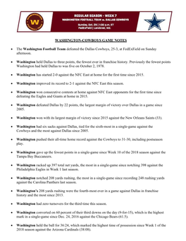 WASHINGTON-COWBOYS GAME NOTES • the Washington