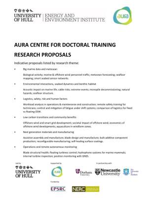 AURA CENTRE for DOCTORAL TRAINING RESEARCH PROPOSALS Indicative Proposals Listed by Research Theme