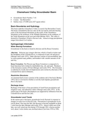 Chemehuevi Valley Groundwater Basin Bulletin 118