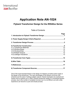 Application Note AN-1024 Flyback Transformer Design for The