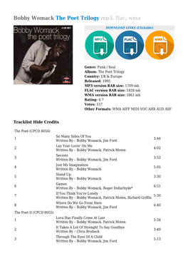 Bobby Womack the Poet Trilogy Mp3, Flac, Wma