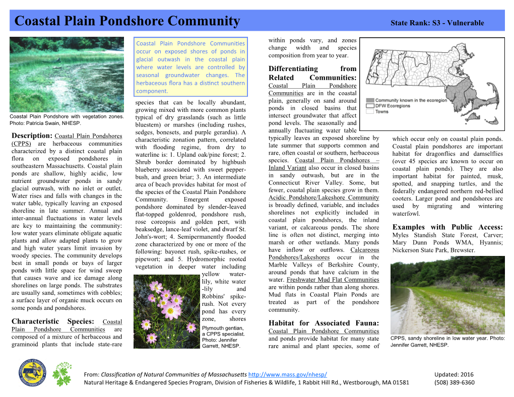 Munity Coastal Plain Pondshore Community