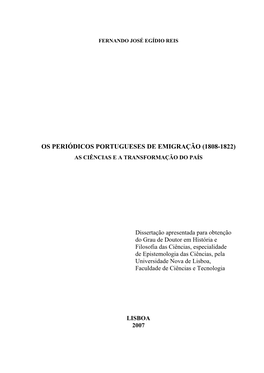 Os Periódicos Portugueses De Emigração (1808-1822), As