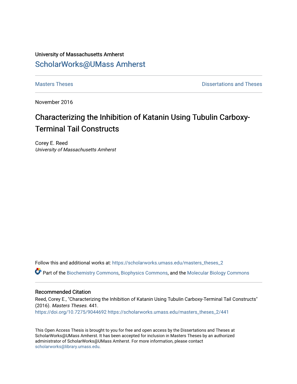 Characterizing the Inhibition of Katanin Using Tubulin Carboxy- Terminal Tail Constructs