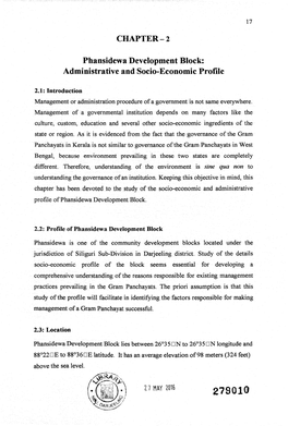CHAPTER-2 Phansidewa Development Block: Administrative and Socio-Economic Profile