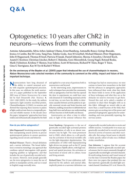 Optogenetics: 10 Years After Chr2 in Neurons—Views from the Community