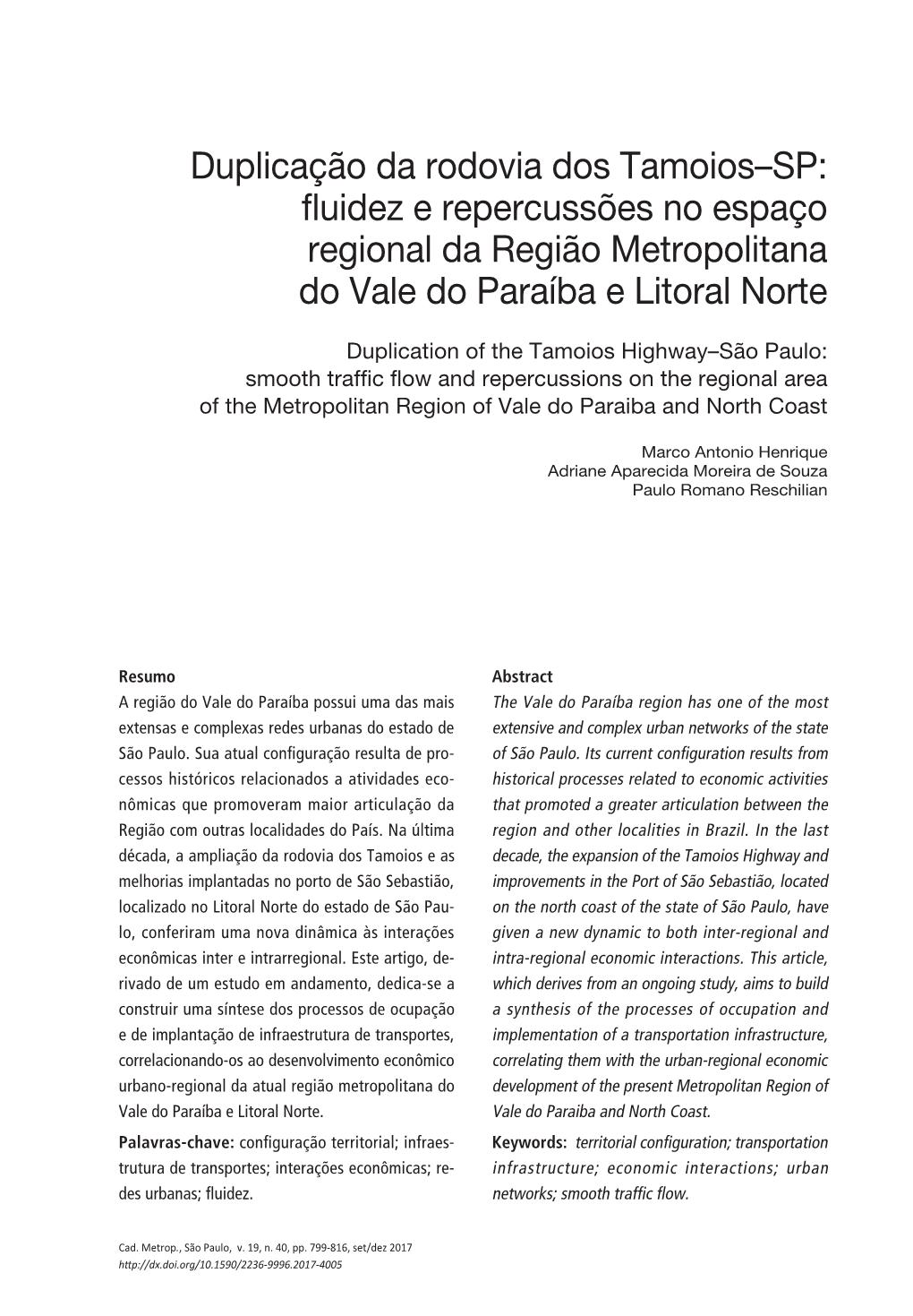 Duplicação Da Rodovia Dos Tamoios–SP: Fluidez E Repercussões No Espaço Regional Da Região Metropolitana Do Vale Do Paraíba E Litoral Norte