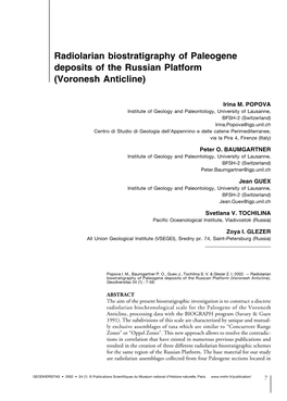 Radiolarian Biostratigraphy of Paleogene Deposits of the Russian Platform (Voronesh Anticline)