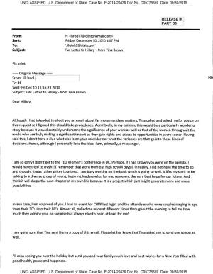 Original Message -- From: Jill Iscol To: H Sent: Fri Dec 10 11:16:23 2010 Subject: FW: Letter to Hillary - from Tina Brown