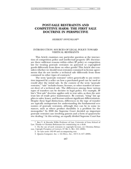 Post-Sale Restraints and Competitive Harm: the First Sale Doctrine in Perspective