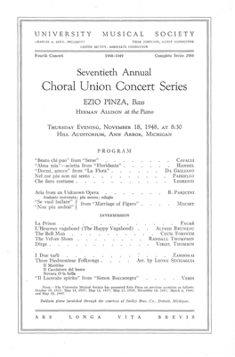 Choral Union Concert Series EZIO PINZA, Bass HERMAN ALLISON at the Piano