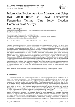 Information Technology Risk Management Using ISO 31000 Based on ISSAF Framework Penetration Testing (Case Study: Election Commission of X City)
