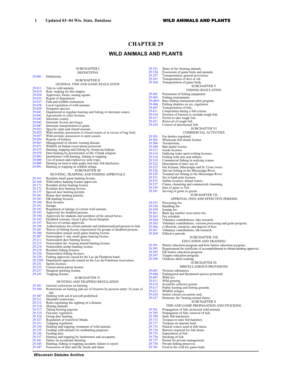 Chapter 29 Wild Animals and Plants