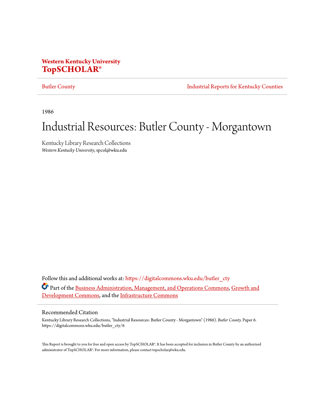 Butler County Industrial Reports for Kentucky Counties