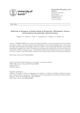 Outbreak of Sheeppox in Farmed Sheep in Kyrgystan: Histological, Eletron Micro- Scopical and Molecular Characterization