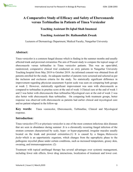 A Comparative Study of Efficacy and Safety of Eberconazole Versus Terbinafine in Patients of Tinea Versicolor