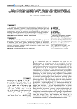Caracterisation Phenotypique De Souches De Rhizobia Isolees De Quatre Especes De Medicago Dans La Vallee De La Soummam (Algerie)