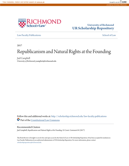 Republicanism and Natural Rights at the Founding Jud Campbell University of Richmond, Jcampbe4@Richmond.Edu