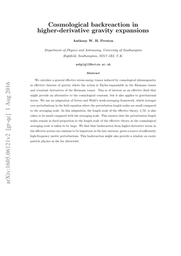Cosmological Backreaction in Higher-Derivative Gravity Expansions Arxiv:1605.06121V2