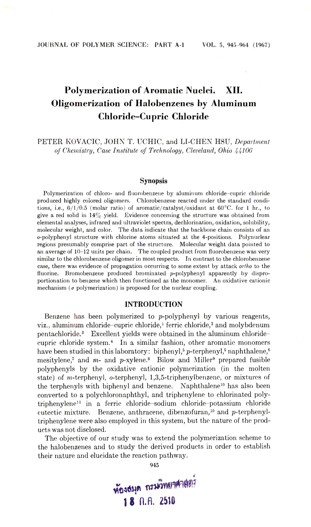 Journal of Polymer Science Part A-1 Polymer Chemistry 1967 Volume.5