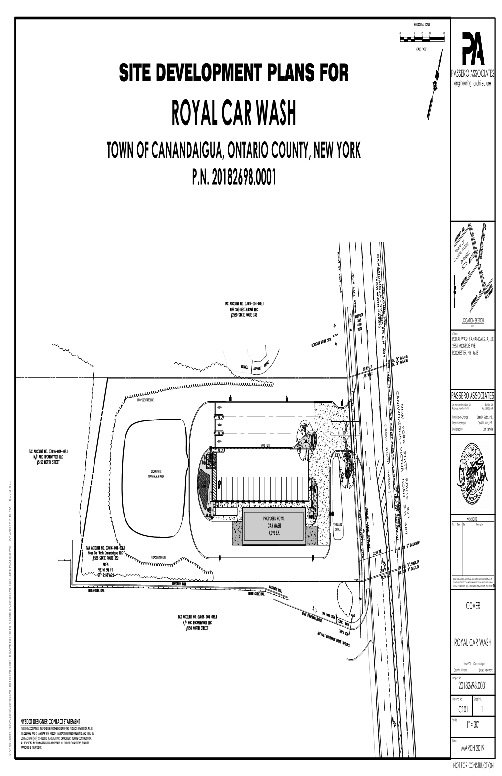 SITE DEVELOPMENT PLANS for Engineering Architecture ROYAL CAR WASH TOWN of CANANDAIGUA, ONTARIO COUNTY, NEW YORK P.N