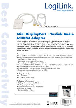 Mini Displayport +Toslink Audio Tohdmi Adapter